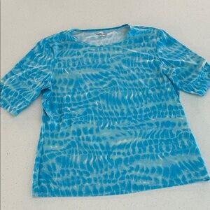 Lands' End Turquoise patterned Short Sleeve Sunshade Tee